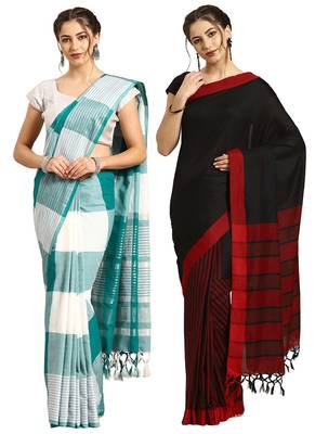 Multicolor woven blended cotton saree with blouse 1