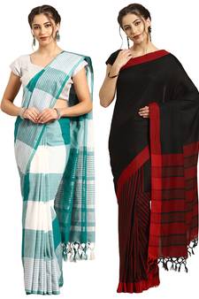 Multicolor woven blended cotton saree with blouse