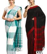 Multicolor woven blended cotton saree with blouse