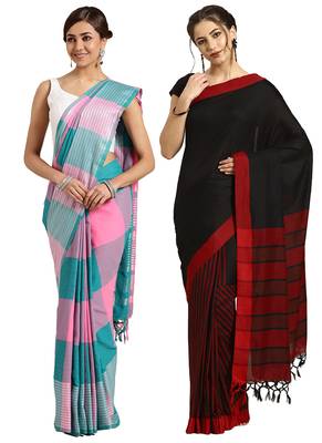 Multicolor woven blended cotton saree with blouse 1