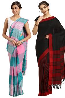 Multicolor woven blended cotton saree with blouse