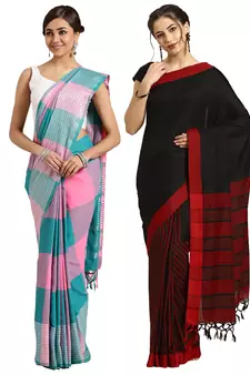 Multicolor woven blended cotton saree with blouse