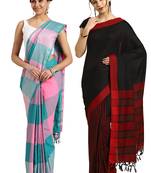 Multicolor woven blended cotton saree with blouse