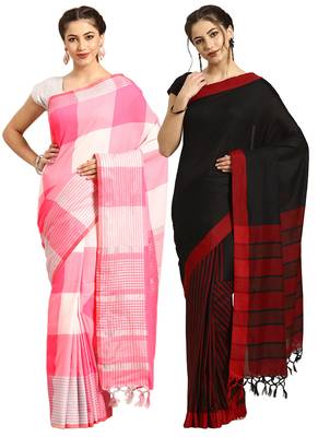 Multicolor woven blended cotton saree with blouse 1