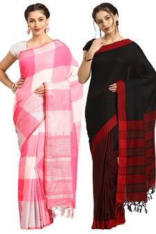 Multicolor woven blended cotton saree with blouse