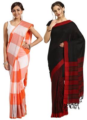 Multicolor woven blended cotton saree with blouse 1