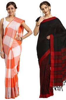 Multicolor woven blended cotton saree with blouse