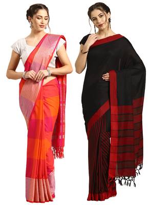 Multicolor woven blended cotton saree with blouse 1