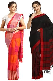 Multicolor woven blended cotton saree with blouse