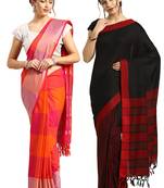 Multicolor woven blended cotton saree with blouse