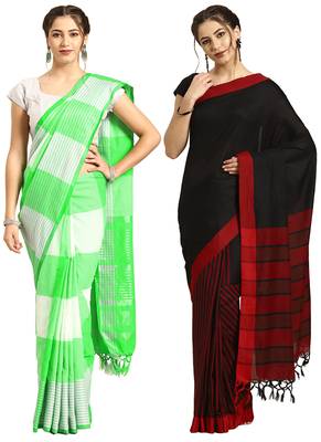 Multicolor woven blended cotton saree with blouse 1