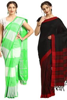 Multicolor woven blended cotton saree with blouse