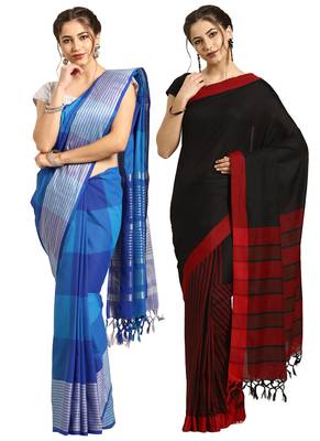 Multicolor woven blended cotton saree with blouse 1