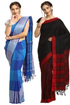 Multicolor woven blended cotton saree with blouse