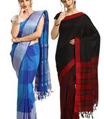 Multicolor woven blended cotton saree with blouse