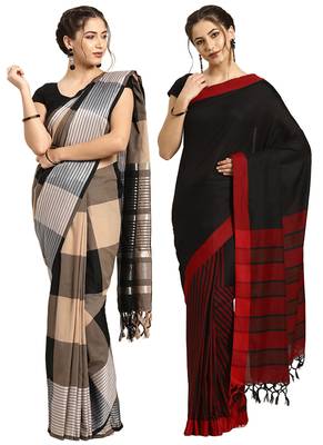 Multicolor woven blended cotton saree with blouse 1