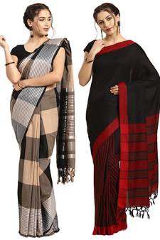 Multicolor woven blended cotton saree with blouse