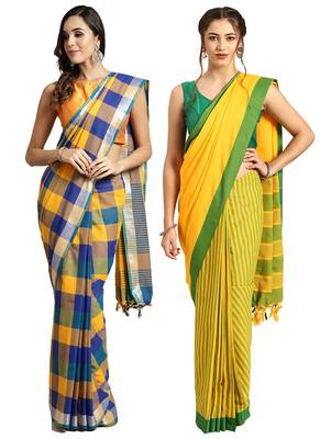 Multicolor woven blended cotton saree with blouse 1