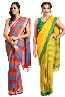Multicolor woven blended cotton saree with blouse