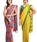 Multicolor woven blended cotton saree with blouse
