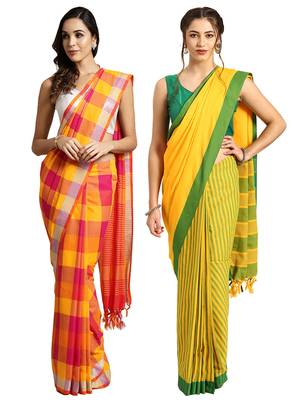 Multicolor woven blended cotton saree with blouse 1