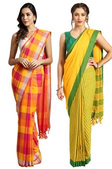Multicolor woven blended cotton saree with blouse