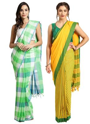 Multicolor woven blended cotton saree with blouse 1