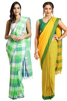 Multicolor woven blended cotton saree with blouse