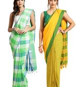 Multicolor woven blended cotton saree with blouse