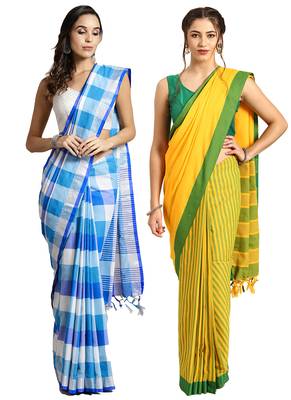 Multicolor woven blended cotton saree with blouse 1