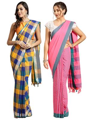 Multicolor woven blended cotton saree with blouse 1