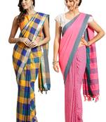 Multicolor woven blended cotton saree with blouse
