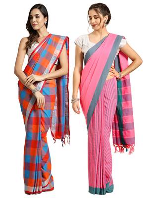 Multicolor woven blended cotton saree with blouse 1