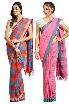 Multicolor woven blended cotton saree with blouse