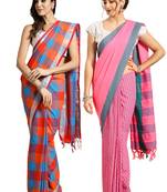 Multicolor woven blended cotton saree with blouse