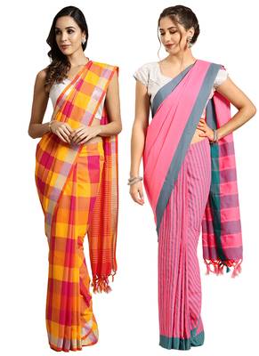 Multicolor woven blended cotton saree with blouse 1