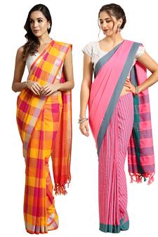 Multicolor woven blended cotton saree with blouse