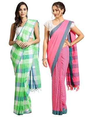 Multicolor woven blended cotton saree with blouse 1