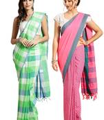 Multicolor woven blended cotton saree with blouse
