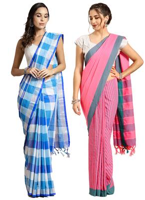 Multicolor woven blended cotton saree with blouse 1