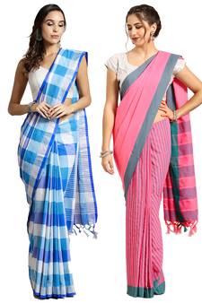 Multicolor woven blended cotton saree with blouse