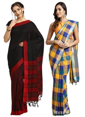 Multicolor woven blended cotton saree with blouse 1