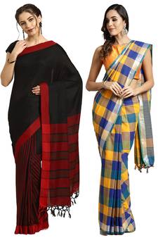 Multicolor woven blended cotton saree with blouse