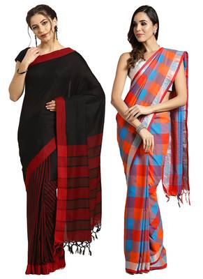 Multicolor woven blended cotton saree with blouse 1