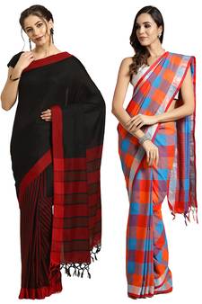 Multicolor woven blended cotton saree with blouse