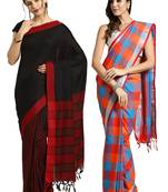 Multicolor woven blended cotton saree with blouse
