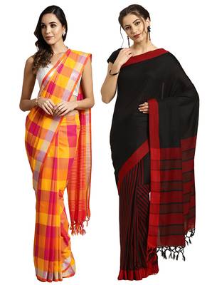 Multicolor woven blended cotton saree with blouse 1