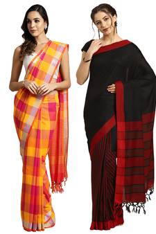 Multicolor woven blended cotton saree with blouse