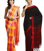 Multicolor woven blended cotton saree with blouse