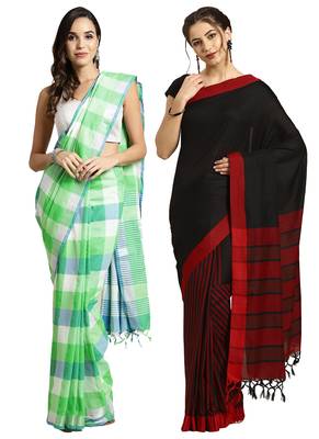 Multicolor woven blended cotton saree with blouse 1